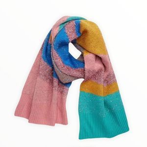 Leith Multicolor Metallic Tinsel Colorblock Knit Long Scarf Shawl Wrap NWT
